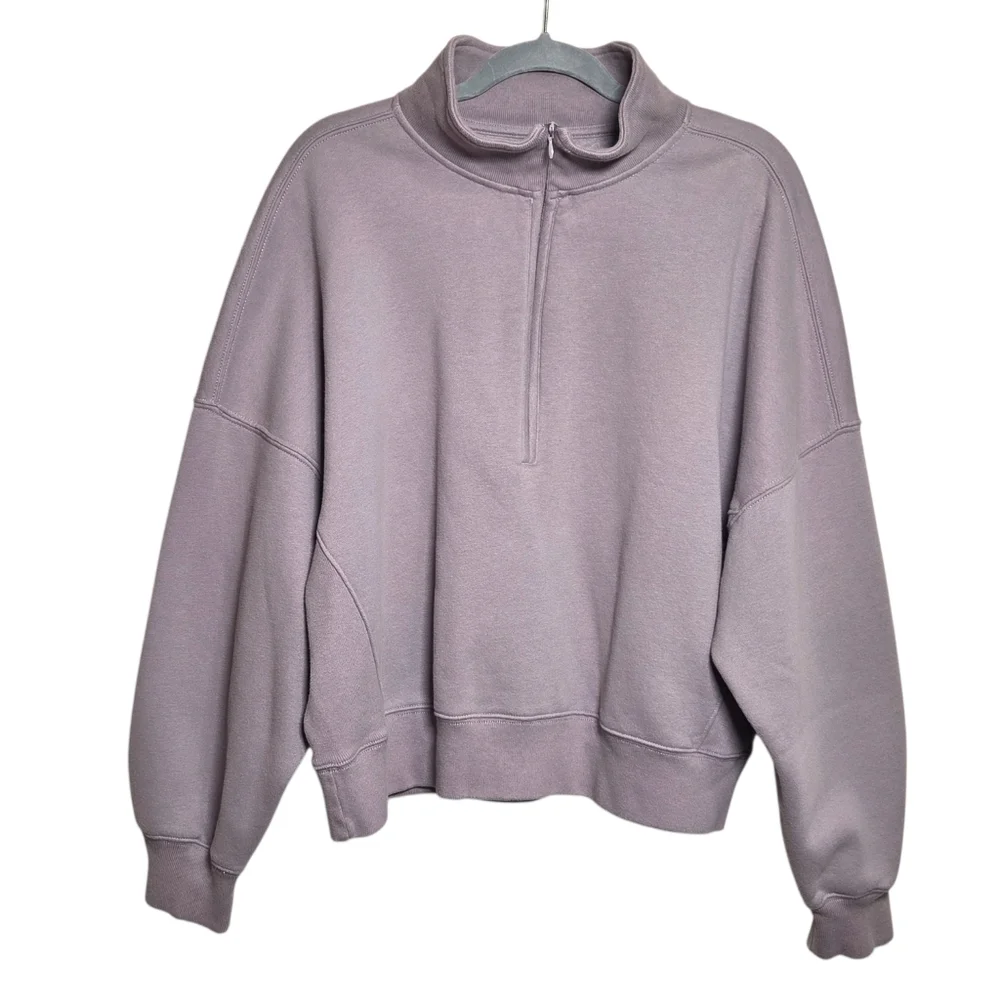 Abercrombie Sunday Half Zip Neutral Sweatshirt Taupe Gray Oversized A&F Max XL - Picture 12 of 13
